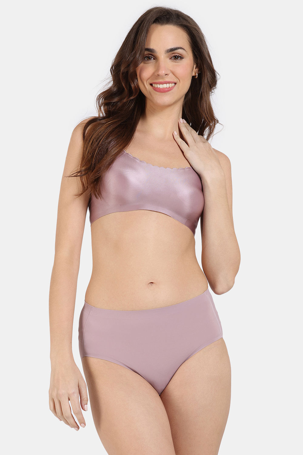 Buy Zivame Miracle Double Layered Non Wired Full Coverage T-Shirt Bra with Hipster Panty - Elderberry