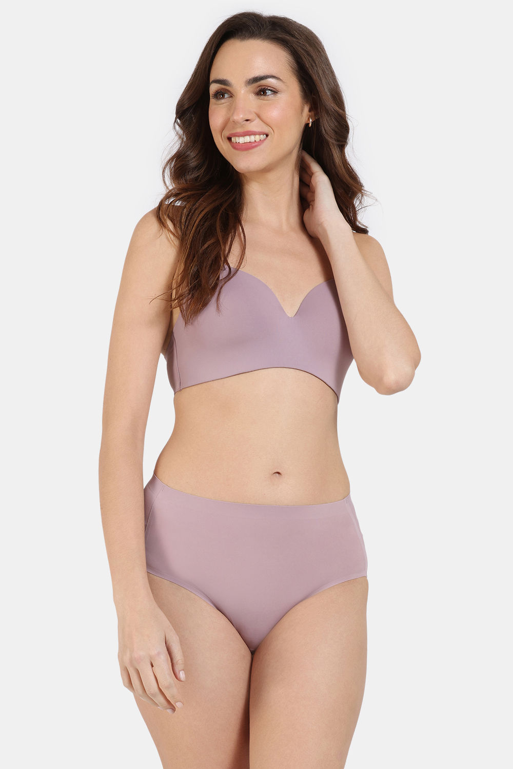 Buy Zivame Wonderwire Padded Non Wired 3/4th Coverage T-Shirt Bra with Hipster Panty - Elderberry