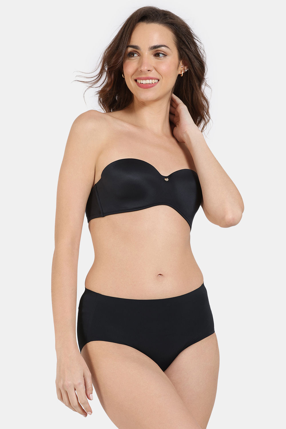 Buy Zivame Marshmallow Padded Wired Low Coverage Strapless Bra with Hipster Panty - Black Anthracite