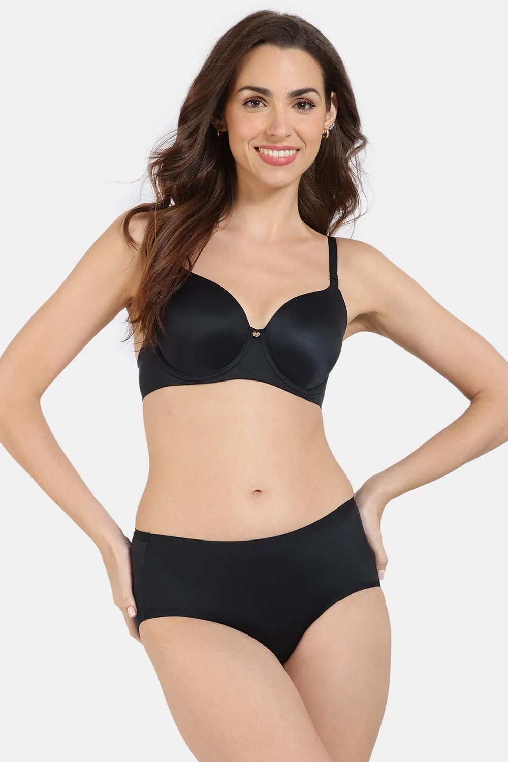 Buy Zivame Marshmallow Padded Wired 3/4th Coverage T-Shirt Bra with Hipster Panty - Anthracite