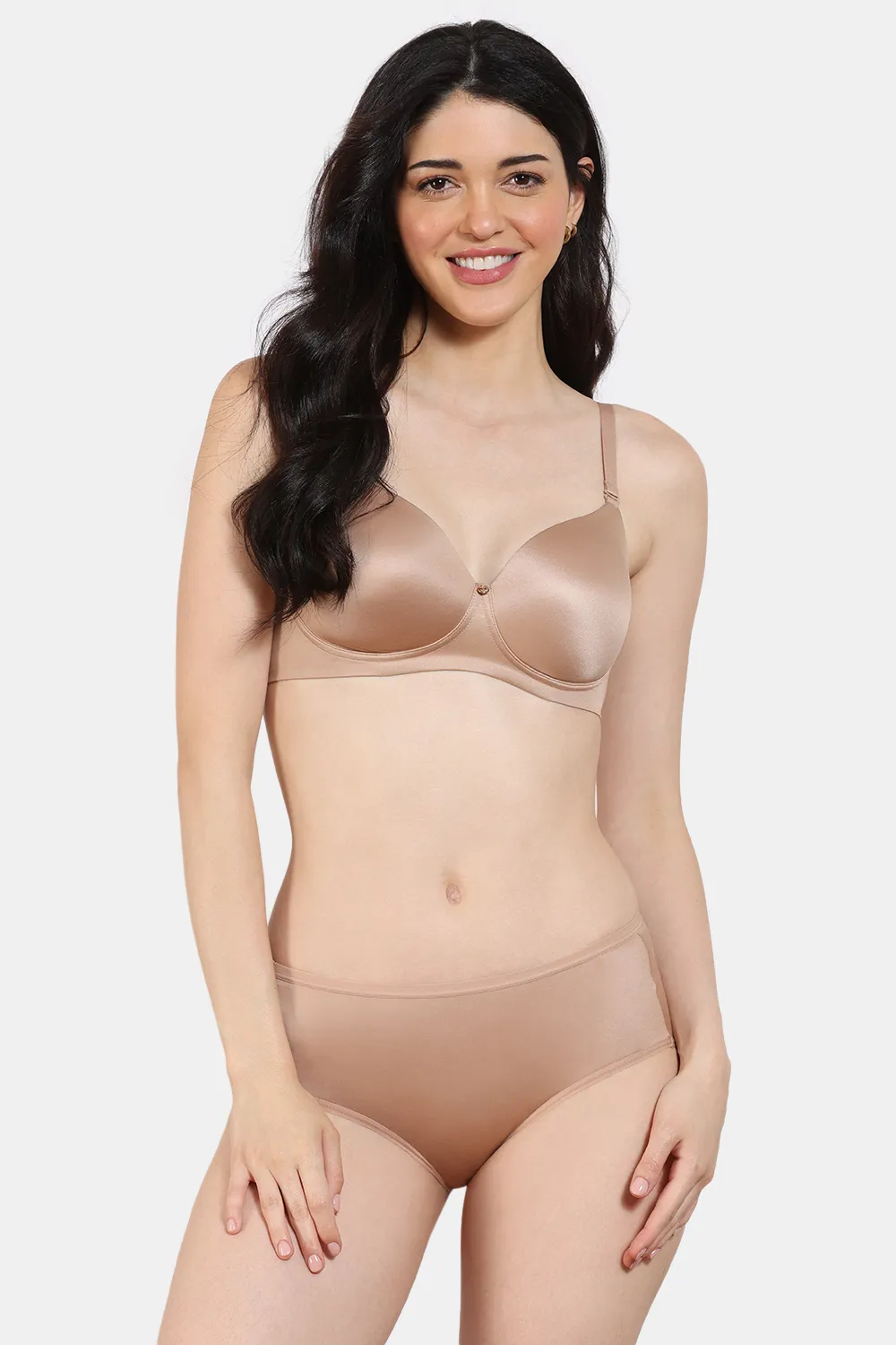 Buy Zivame Marshmallow Padded Non Wired 3/4th Coverage T-Shirt Bra with Hipster Panty - Roebuck