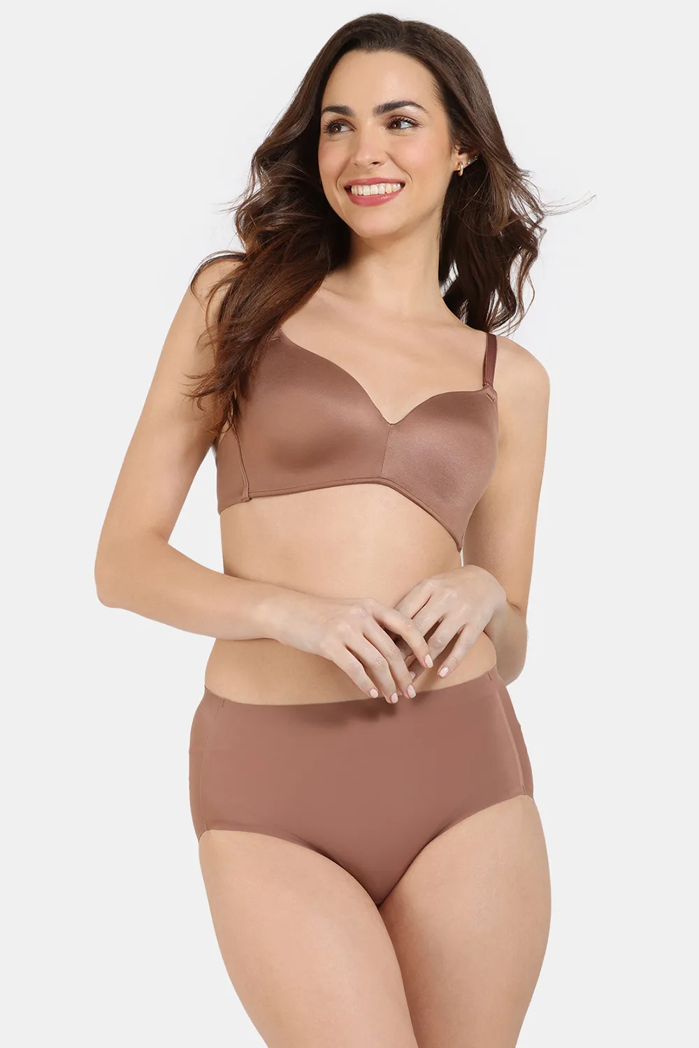 Buy Zivame At Work Padded Non Wired 3/4th Coverage T-Shirt Bra with No Visible Panty Line Hipster - Fur Nutmeg