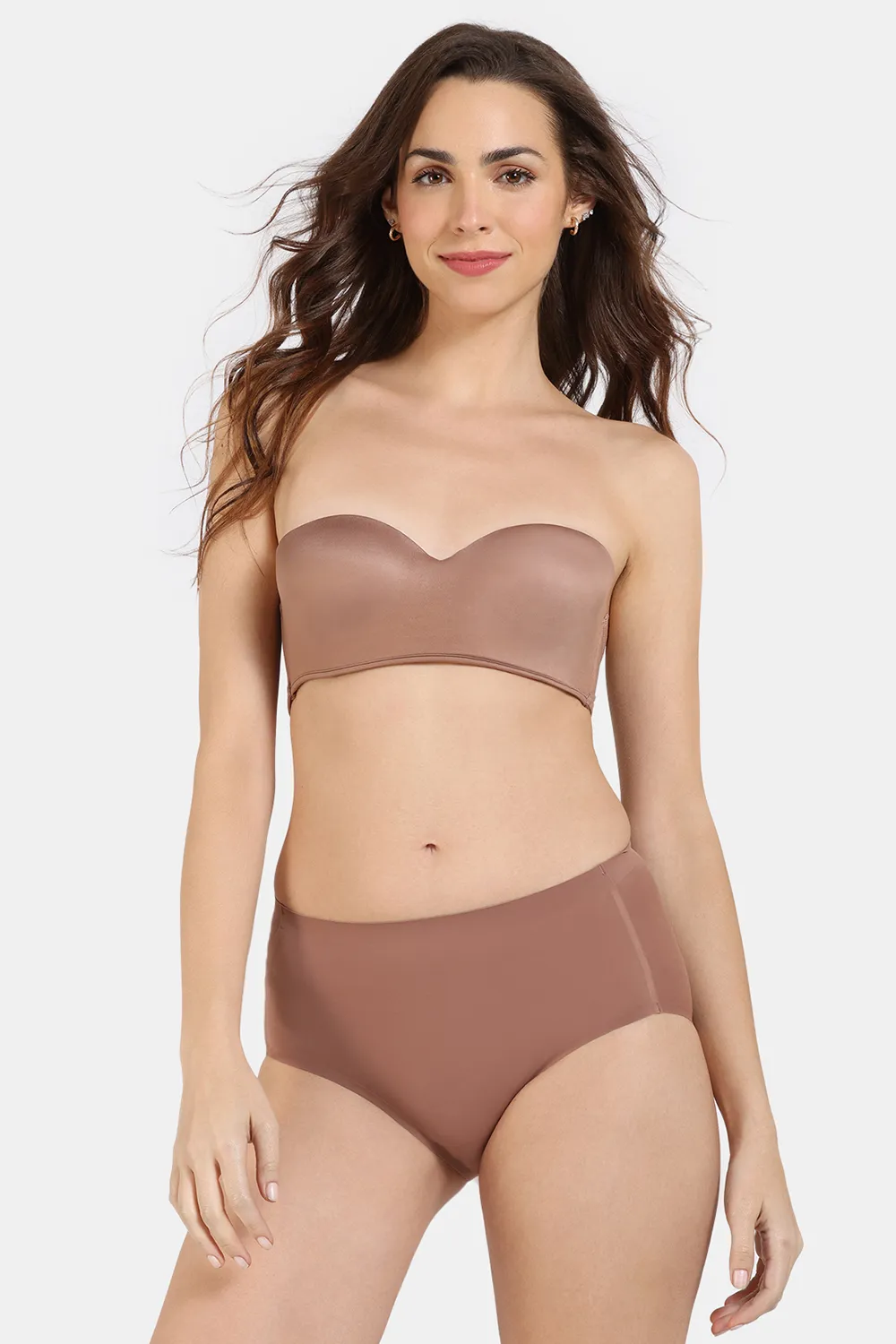Buy Zivame At Work Padded Wired 3/4th Coverage Strapless Bra with No Visible Panty Line Hipster - Fur Nutmeg