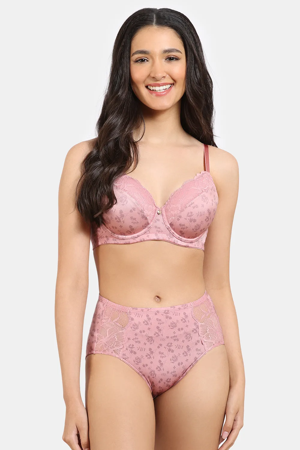Buy Zivame Rose Blush Vows Padded Wired 3/4Th Coverage Lace Bra with Full Coverage Hipster Panty - Rose Tan
