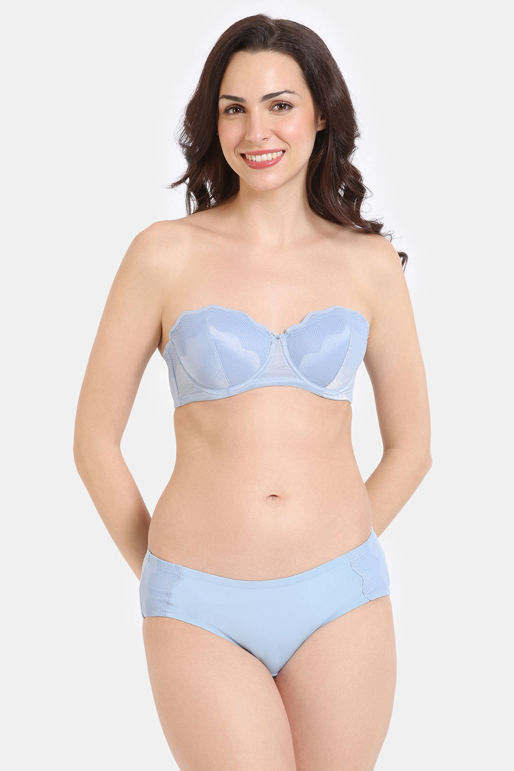 Buy Zivame Shimmer Wave Padded Wired 3/4Th Coverage Lace Bra with Full Coverage Hipster Panty - Blue