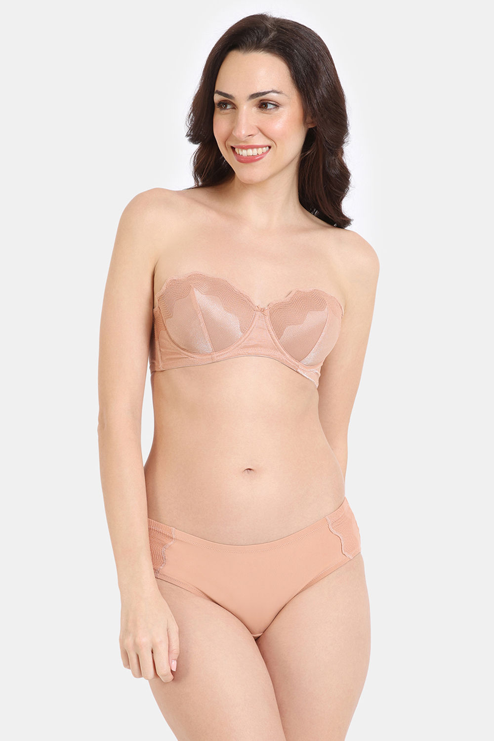 Buy Zivame Shimmer Wave Padded Wired 3/4Th Coverage Lace Bra with Full Coverage Hipster Panty - Blue