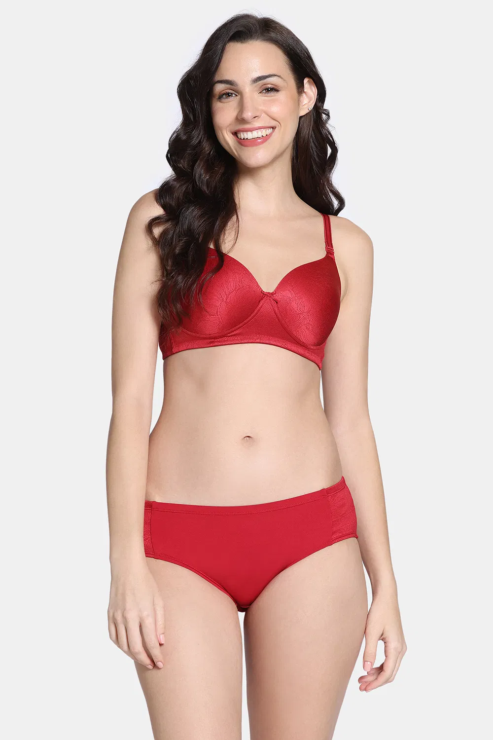 Buy Zivame Shimmering Secrets Padded Non Wired 3/4Th Coverage T-Shirt Bra with Full Coverage Hipster Panty - Emboldened