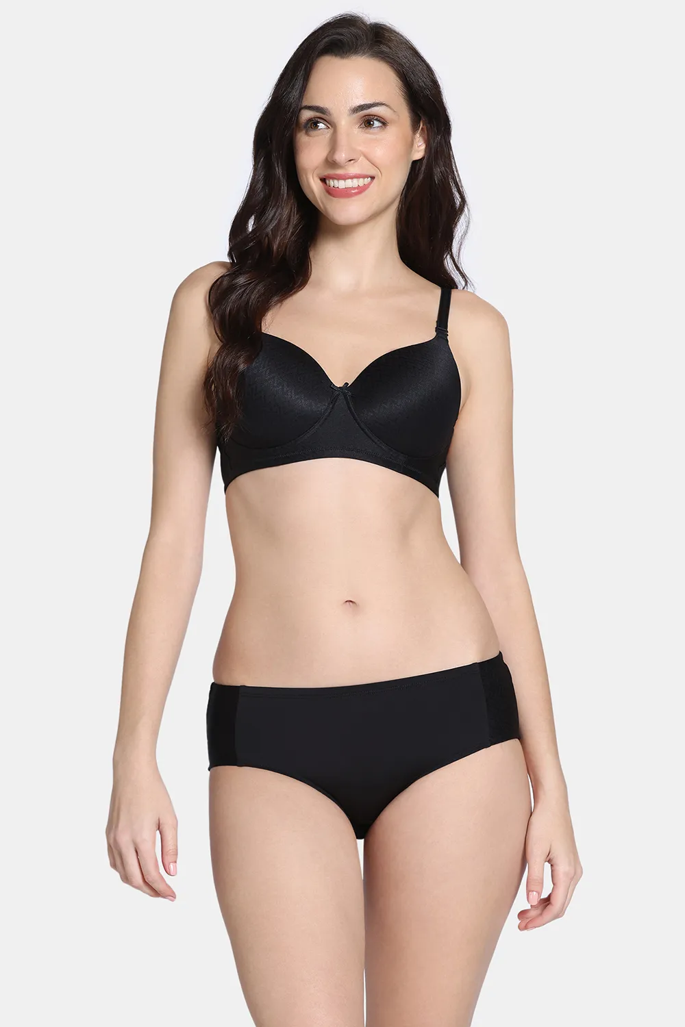 Buy Zivame Shimmering Secrets Padded Non Wired 3/4Th Coverage T-Shirt Bra with Full Coverage Hipster Panty - Anthracite