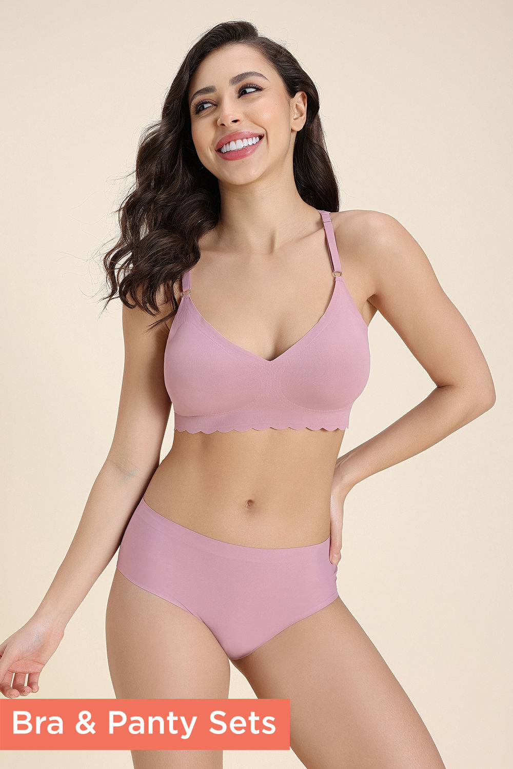 Buy Zivame Seamless Collective Padded Non Wired 3/4Th Coverage Bralette with Low Rise Hipster Panty - Pink