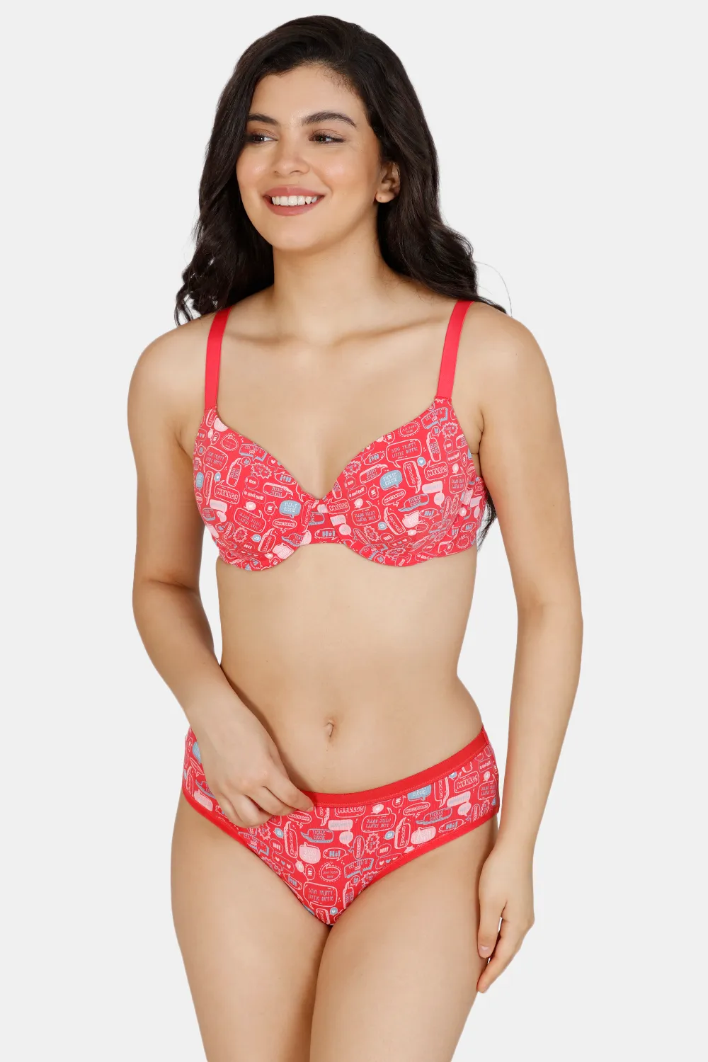 Buy Zivame Dollhouse Padded Regular Wired 3/4th Coverage T-Shirt Bra With  Low Rise Hipster Panty - Teaberry at Rs.648 online | Bra online