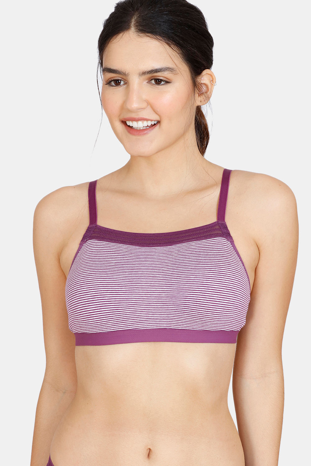 Buy Zivame Wonder Stripe Double Layered Non-Wired Full Coverage Cami Bra  with Low Rise Panty - Purple Passion at Rs.519 online