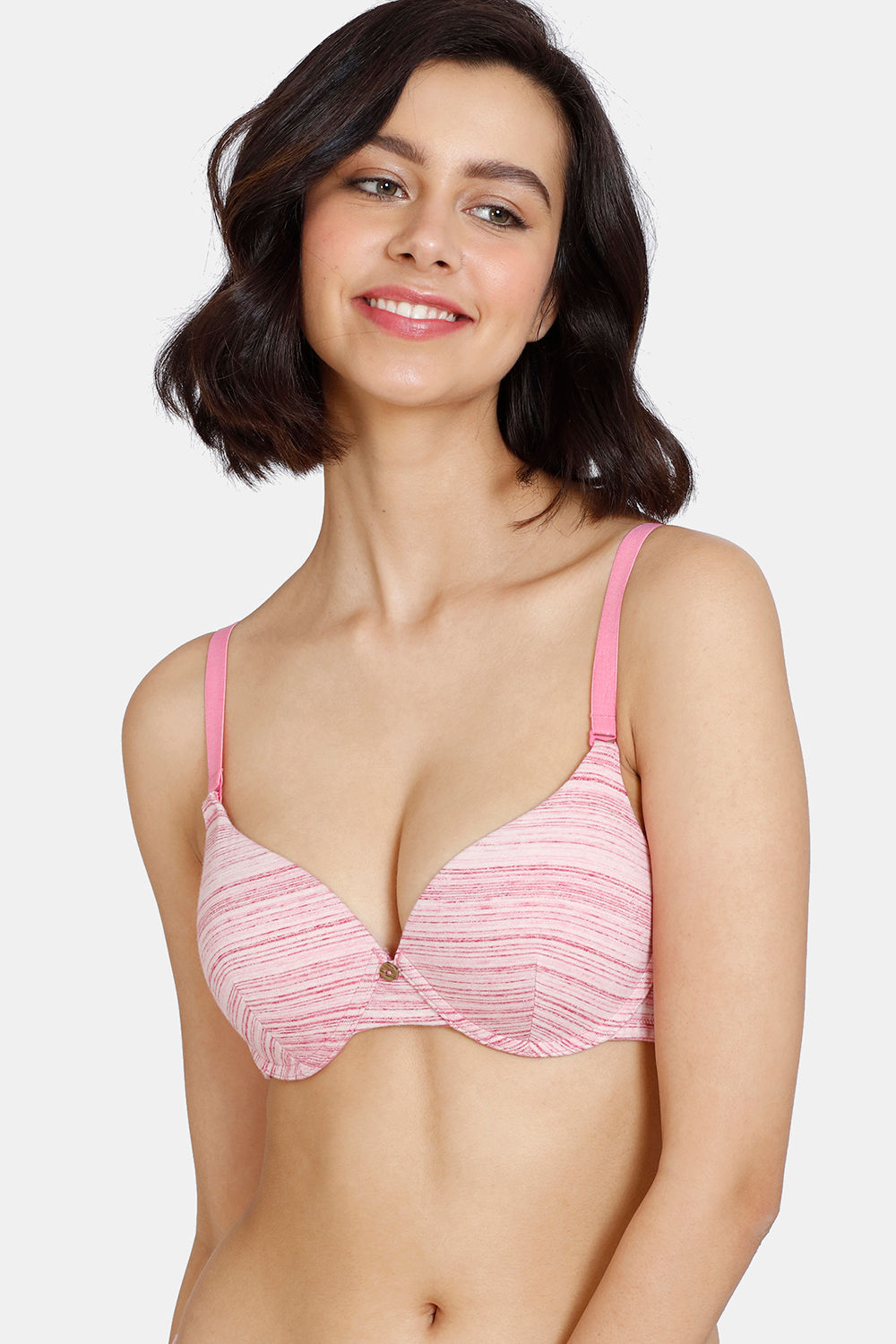 Zivame Heartstopper Push-Up Wired 3/4th Coverage Bra With Hipster Panty -  Hibiscus