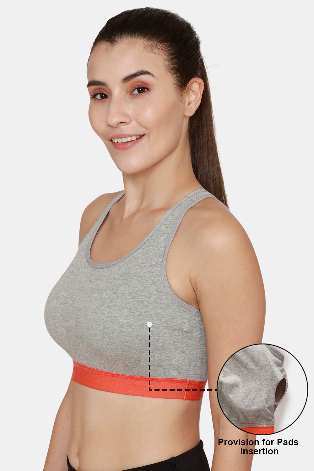 Buy Rosaline Cotton Rich Sports Bra With Removable Pads - Grey Melange at  Rs.695 online