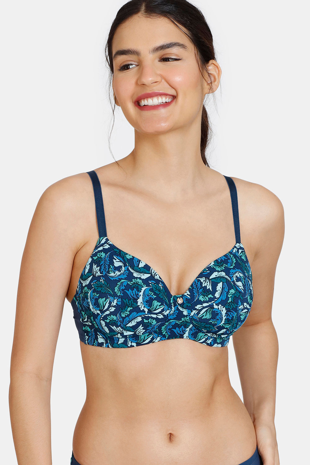 Buy Zivame Glitter Straps Padded Wired 3/4th Coverage T-Shirt Bra - Dk Blue  at Rs.398 online