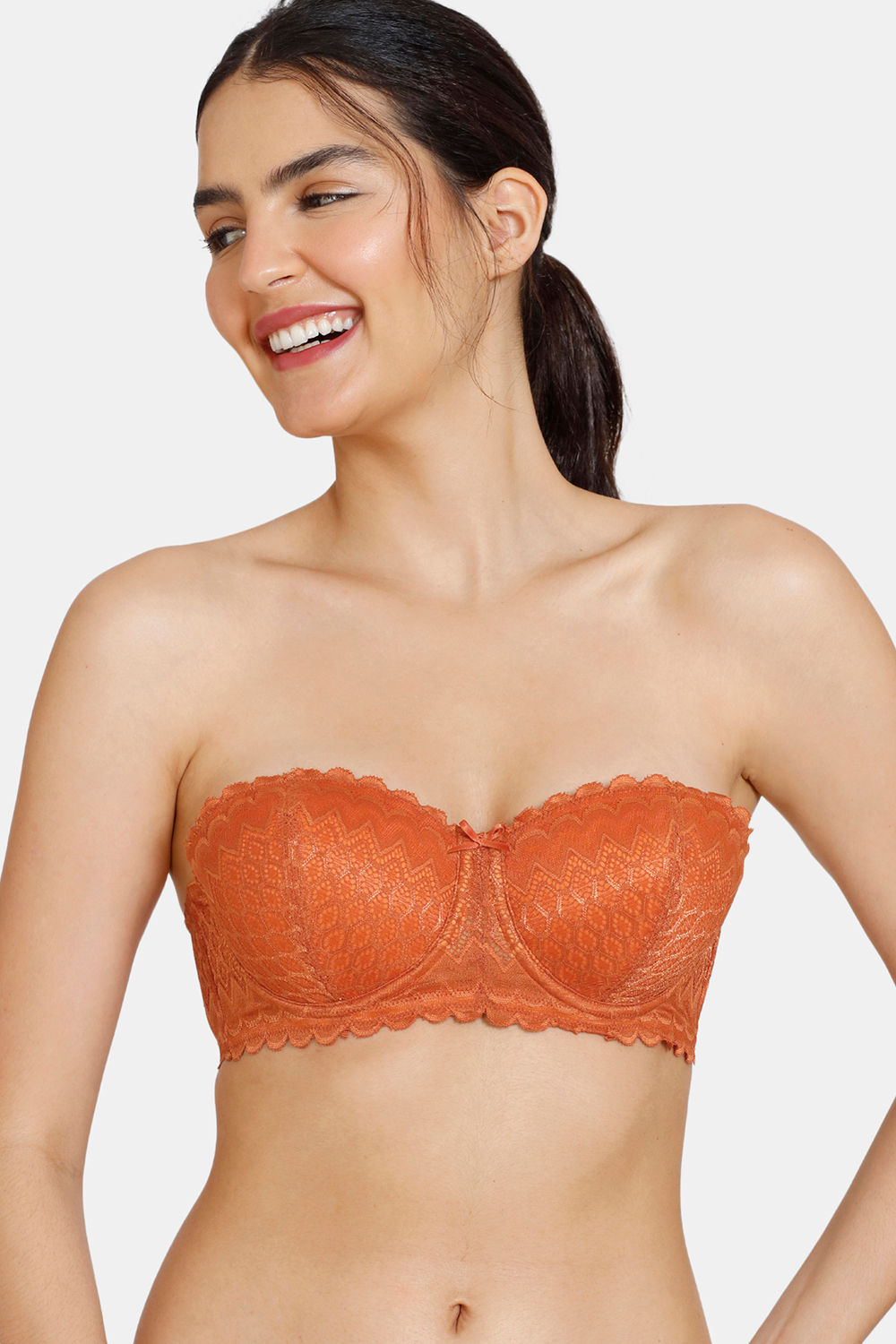 Buy Zivame New Romance Padded Wired 3/4Th Coverage Strapless Bra With  Bikini Panty - Amber Glow at Rs.1288 online