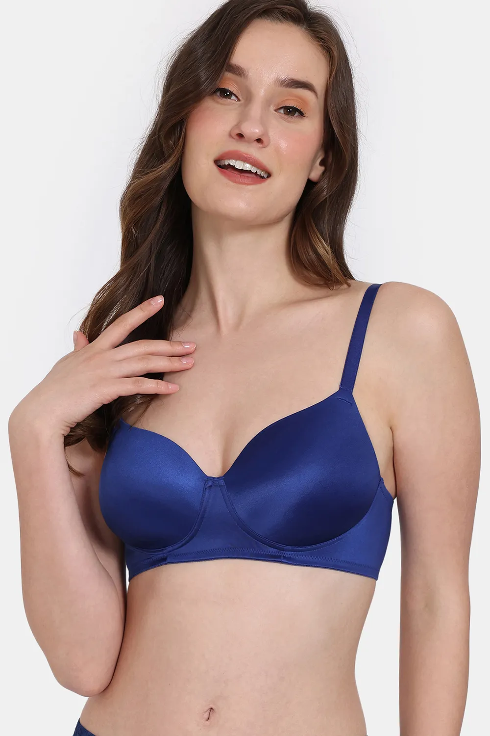 Zivame Soft n Sheen Padded Non Wired 3/4th Coverage T-Shirt Bra With  Boyshort Panty - B Dpth S Blue2