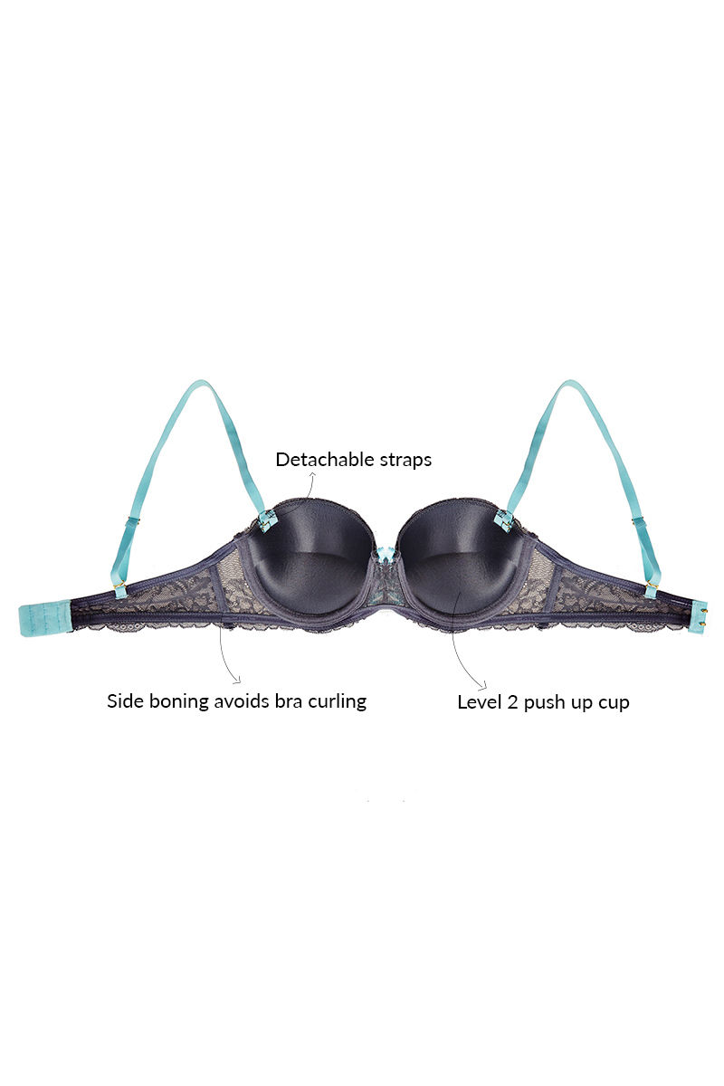 Buy Zivame All That Lace Moderate Pushup Strapless Bra Wih Low Rise Cheeky  Panty-Blue at Rs.1440 online