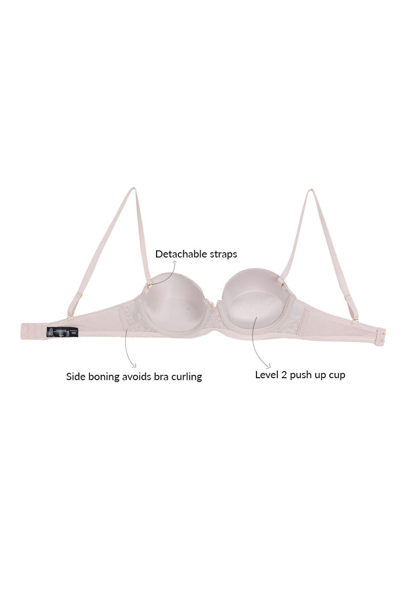 Buy Zivame Dual Toned Summer Lace Strapless Push Up Bra With Hipster  Panty-Peach at Rs.1470 online