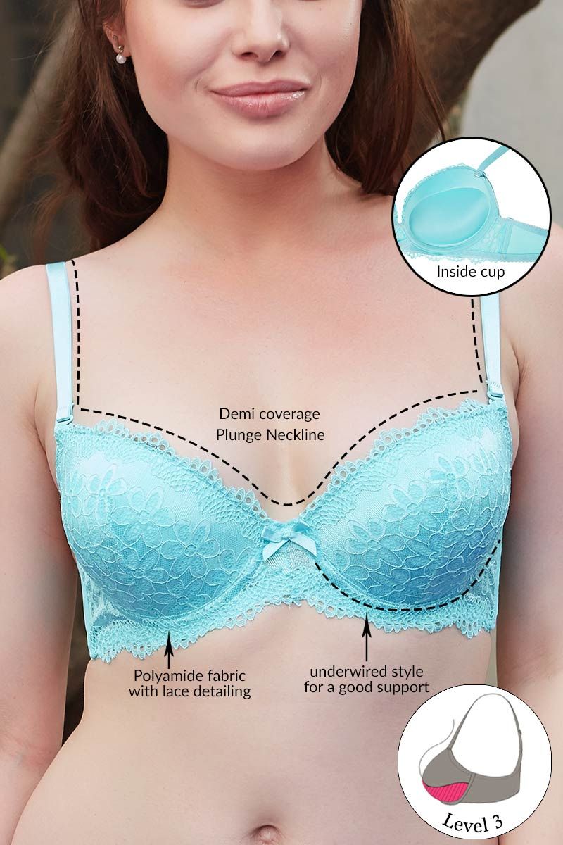 Buy Zivame Summer Lace Explosive Push Up Bra With Low Rise Lace Cheeky  Panty-Blue at Rs.1420 online