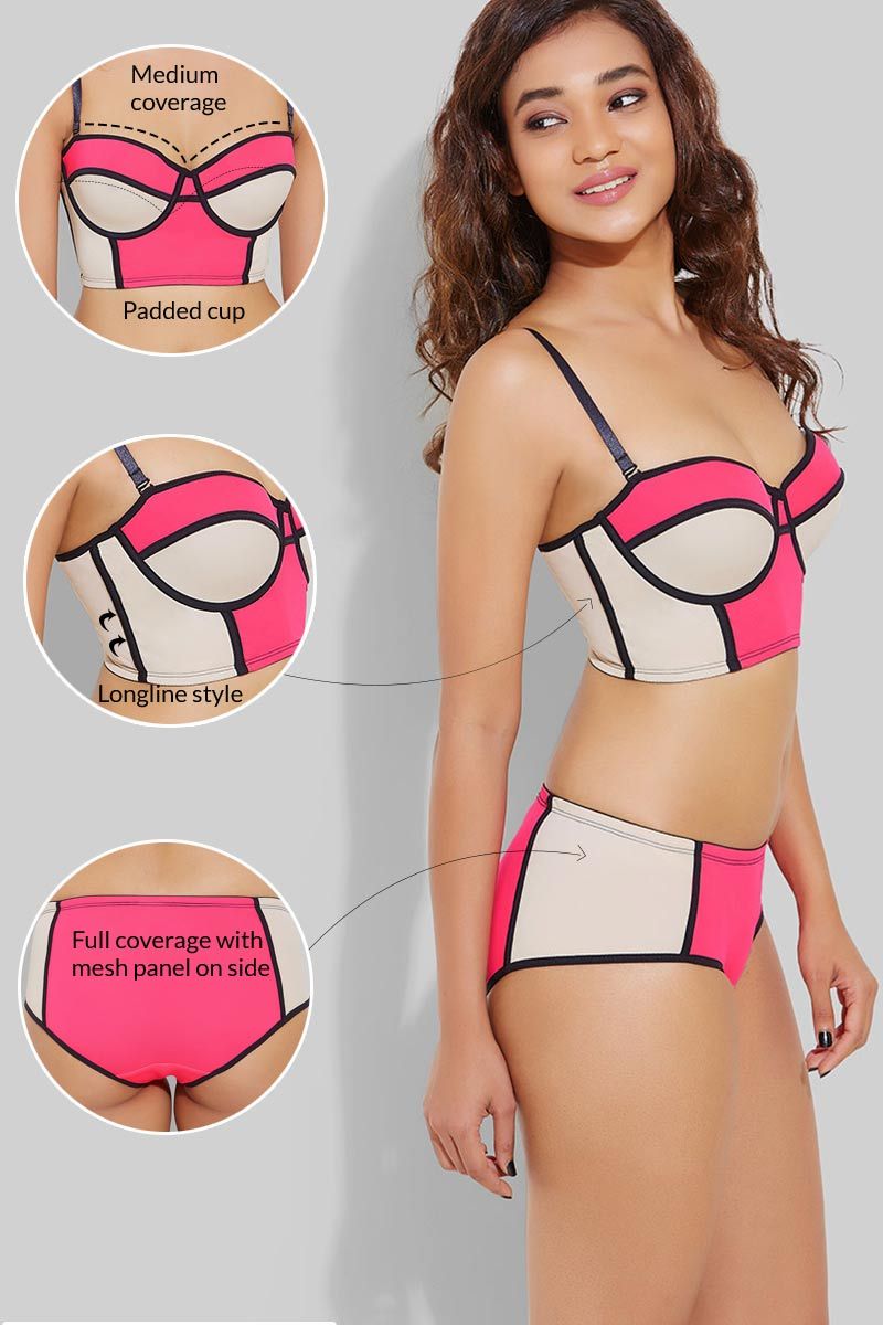 Buy Zivame Color Block Monroe Strap Bra- Black n Neon Pink at Rs.995 online