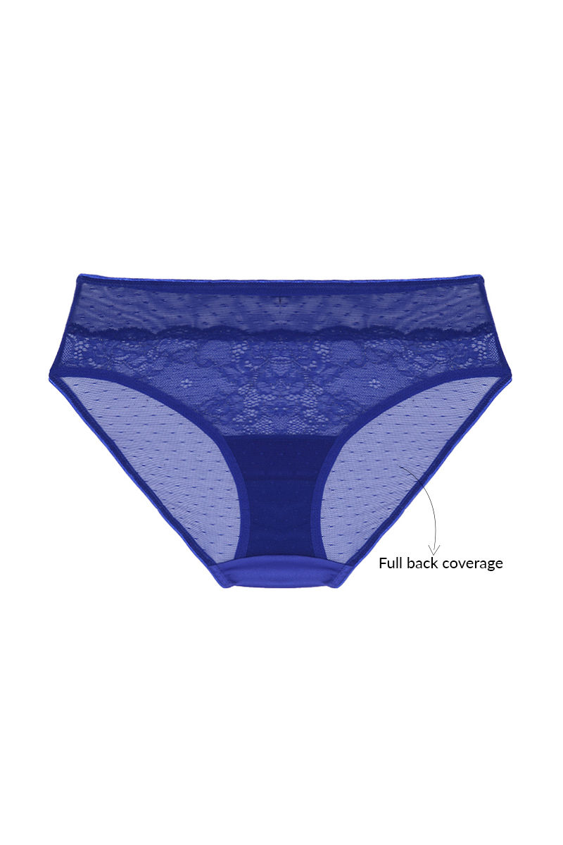 Buy Zivame Satin Front Open Bra with Mid Rise Bikini Panty- Royal Blue at Rs.1890  online
