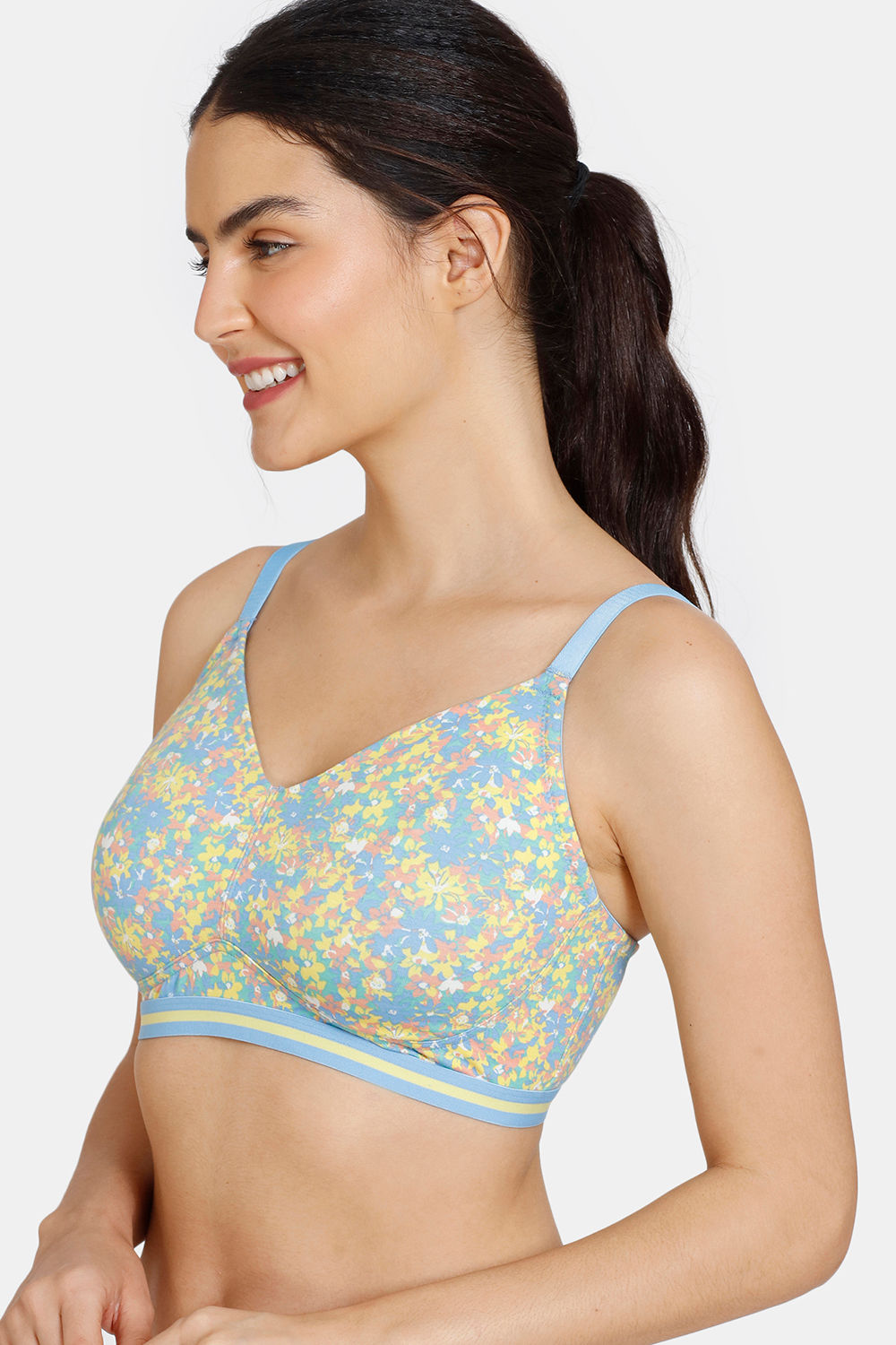 Zivame Desi Kitsch Double Layered Non Wired 3/4th Coverage T-Shirt Bra With  Hipster Panty - Sodalite Blue