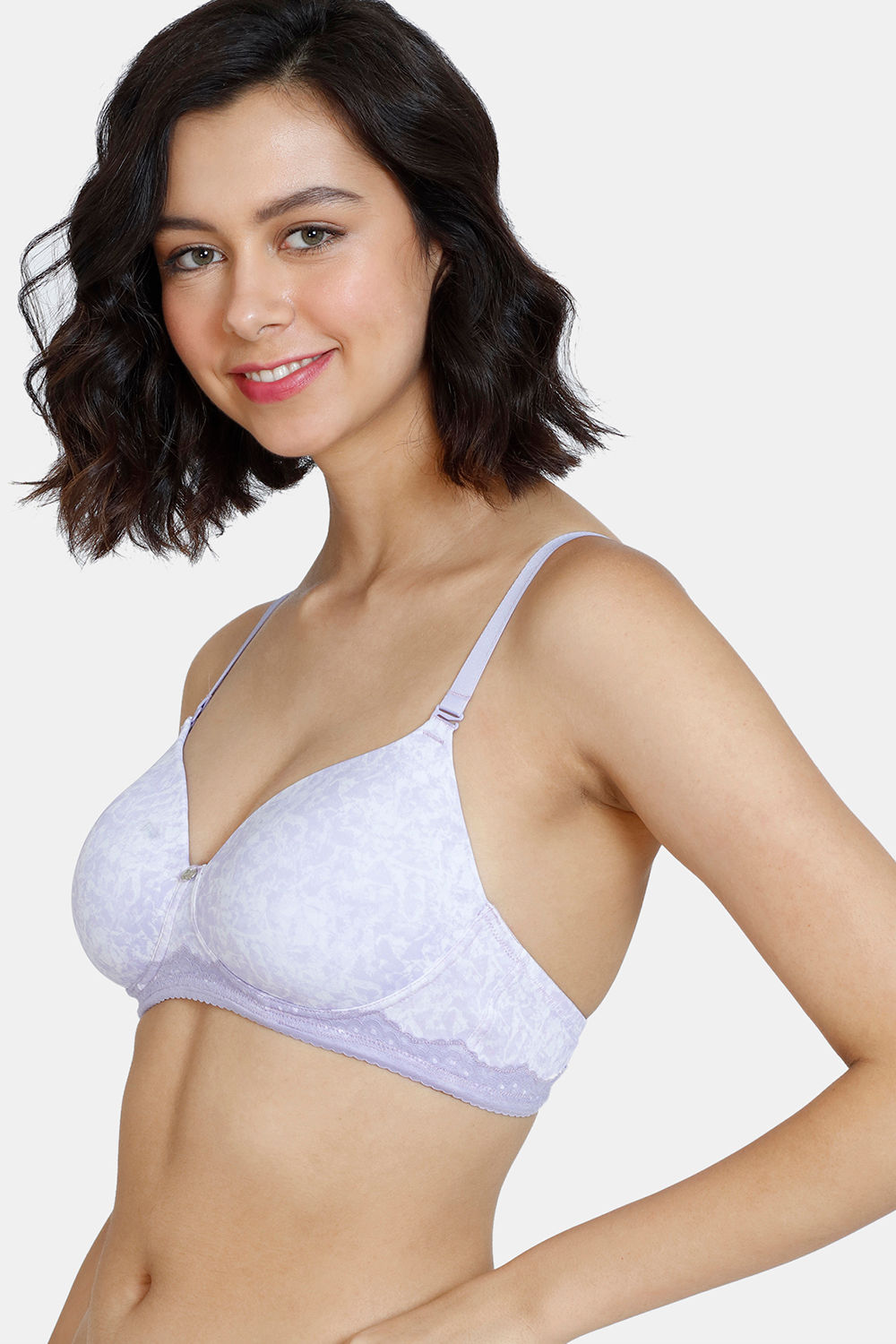 Zivame Mio Amore Padded Non Wired 3/4th Coverage T-Shirt Bra With Bikini  Panty - Purple Print