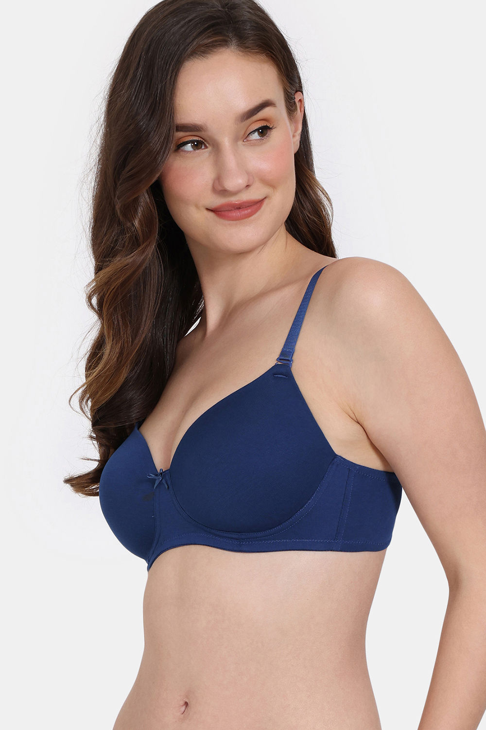 Buy Zivame Padded Non Wired 3/4th Coverage T-Shirt Bra With Hipster Panty -  B Ribbon S Blue at Rs.1248 online