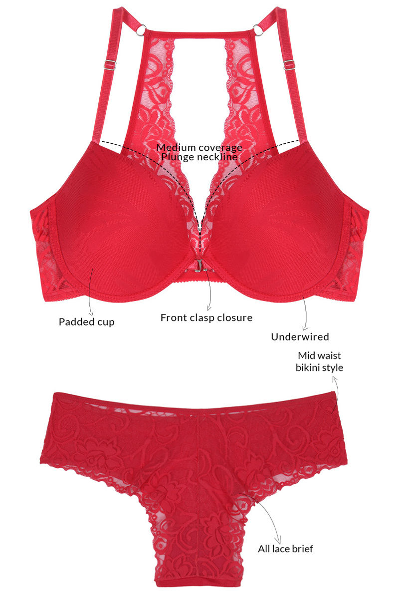 Buy Zivame Lace Kissed Padded Underwired Bra and Low Rise Thong Panty Set-Pink  at Rs.1690 online