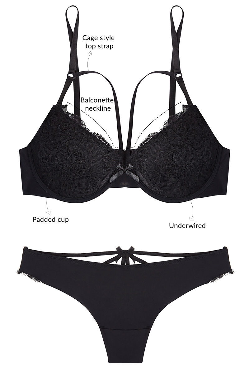 Buy Zivame Laser Wings Demi Bra with Thong Panty- Black at Rs.1290 online