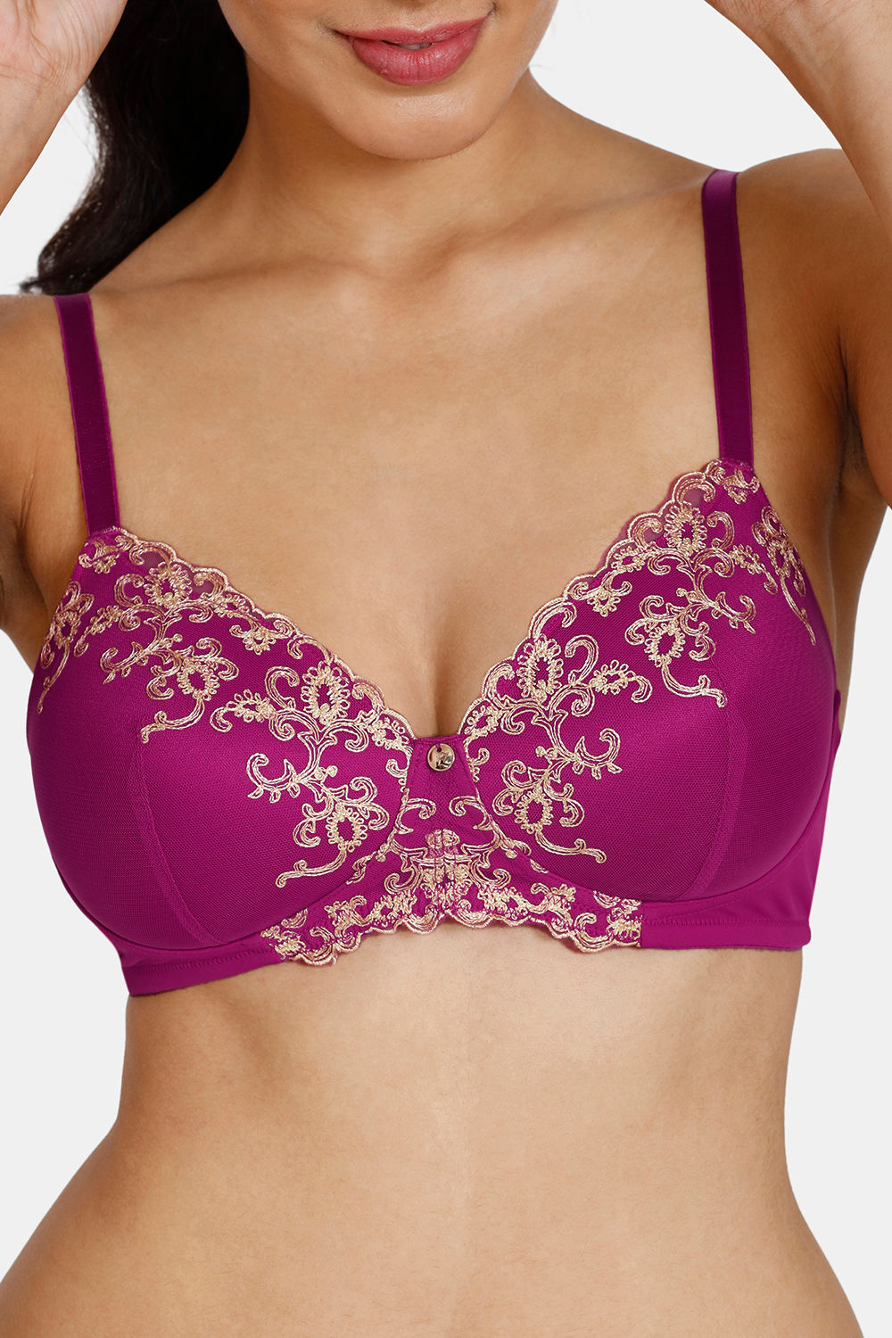 Buy Zivame Desert Rose Padded Non Wired 3/4Th Coverage Lace Bra With Hipster  Panty - Festival Fuchsia at Rs.986 online