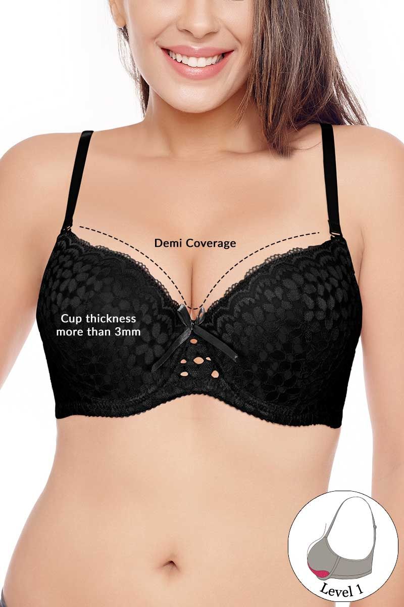 Zivame Summer Lace Youthful Lift Black Bra With Low Rise Hipster Panty