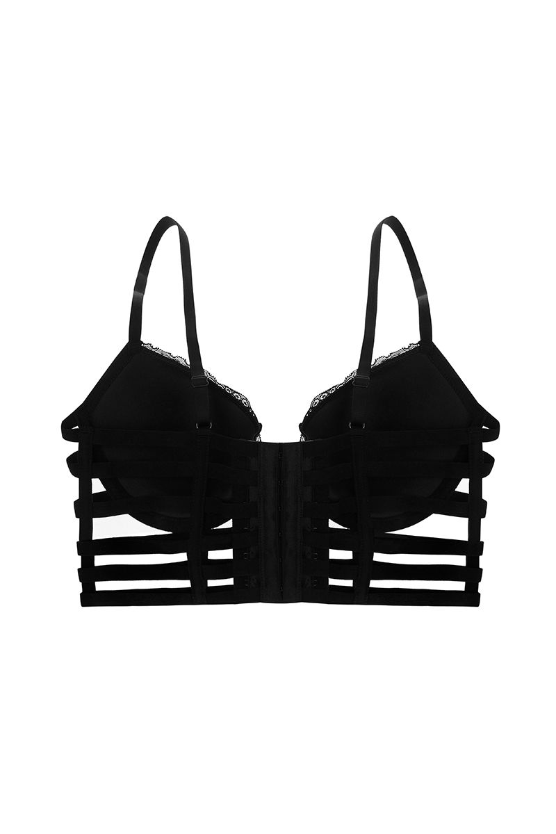 Buy Zivame Lace Touch Longline Cage Bra with Cheeky Panty- Black at Rs.1590  online