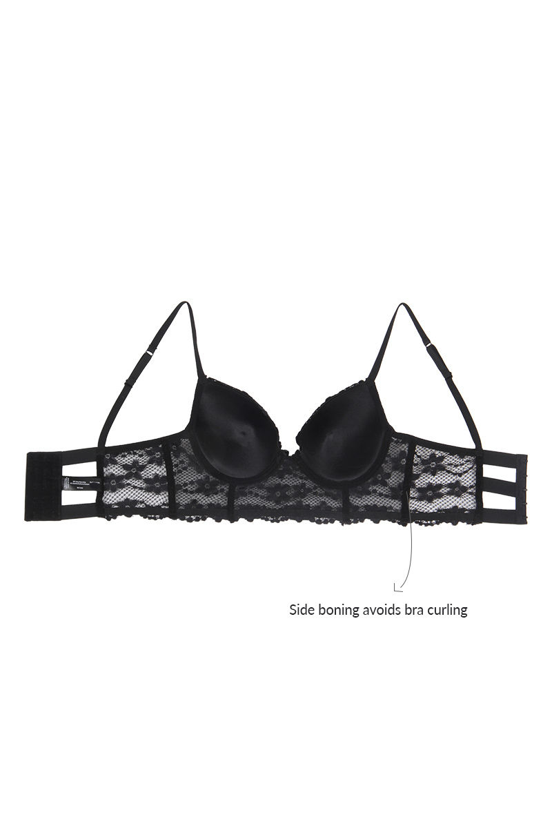 Buy Padded Wired Longline Bra with Thong Panty-Black, Summer