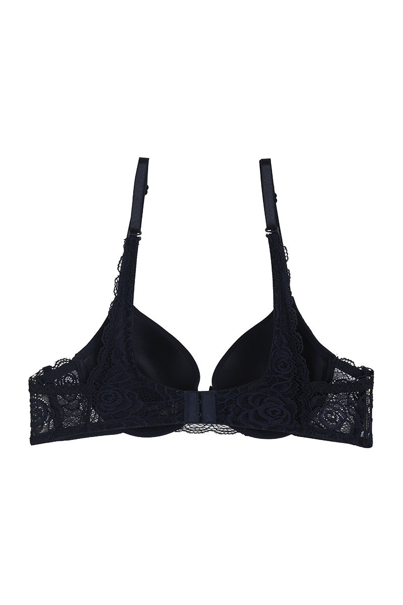 LOSHA DEMI CUP HIGH APEX FEATHER LIGHT PADDED LACE CUP BRA-BLACK