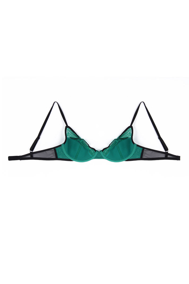 Zivame Sensuous Lace Bra with Low Rise Thong- Green