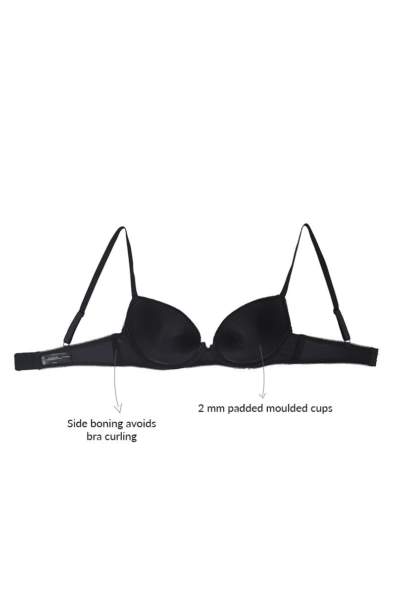 Buy Zivame Lace Kissed Padded Underwired Bra and Low Rise Thong Panty Set-Blue  Black at Rs.1690 online