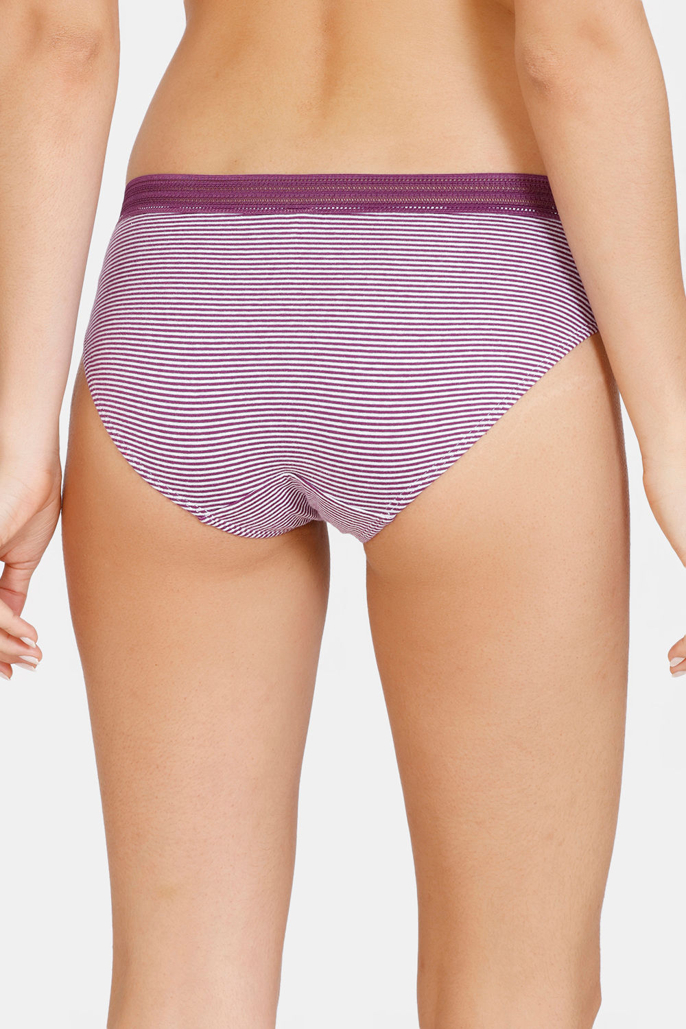 Zivame Wonder Stripe Double Layered Non-Wired Full Coverage Cami Bra with  Low Rise Panty - Purple Passion