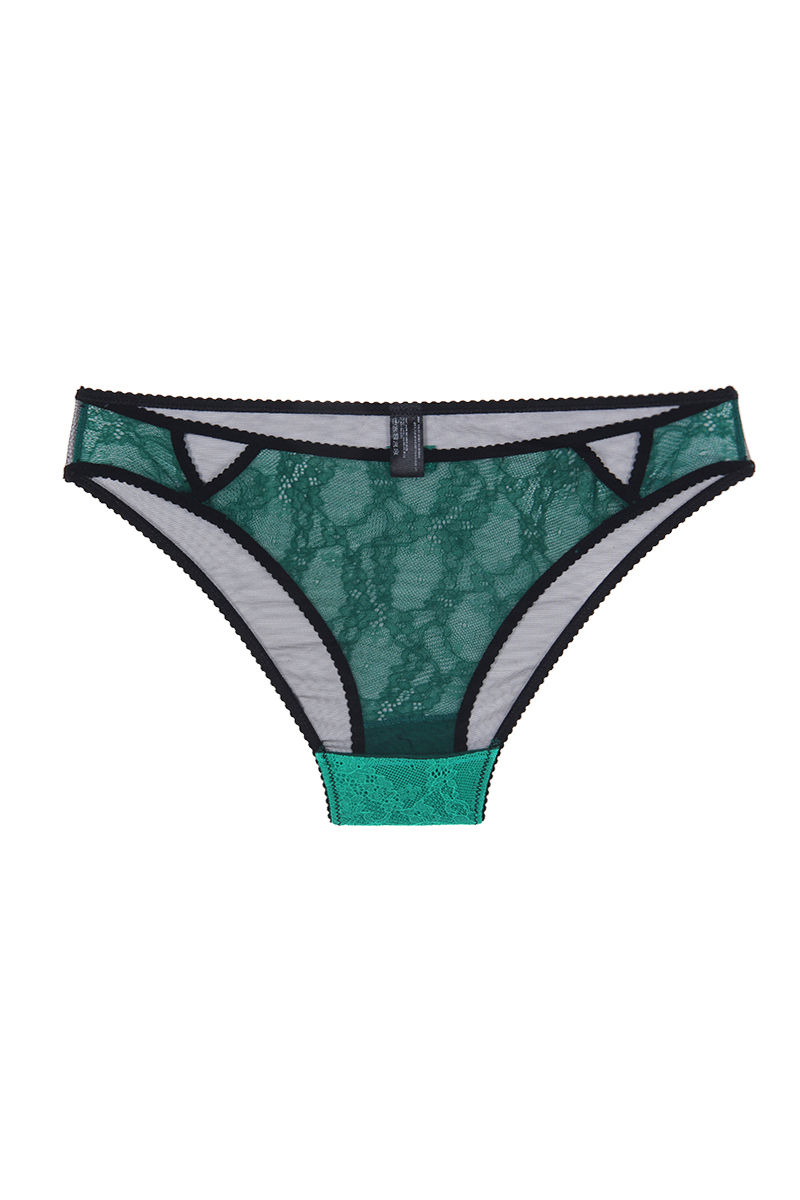 Zivame Sensuous Lace Bra with Low Rise Thong- Green