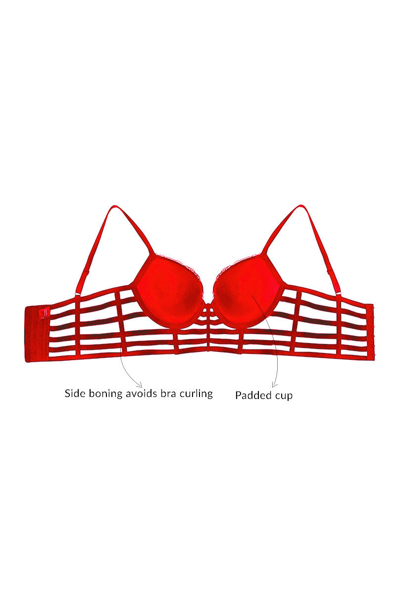 Buy Zivame Lace Touch Longline Cage Bra with Cheeky Panty- Red at Rs.1590  online