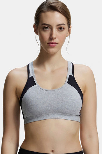 Jockey Power Back Padded Active Wirefree Sports Bra- Black n Grey - Main Image