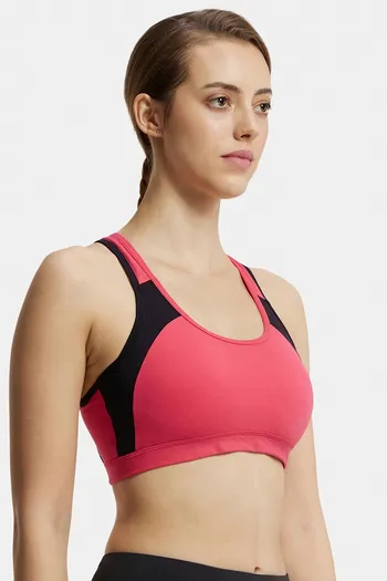 Buy Jockey Power Back Padded Active Wirefree Sports Bra - Black n Pink at  Rs.899 online