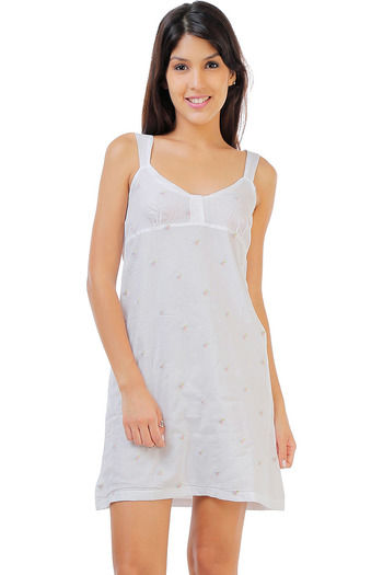 Zivame Dreamwear Fine Cotton Embroidered Soft Nightdress-White