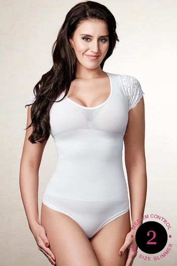 Buy Zivame Lace Touch Short Sleeve Slenderizing Bodysuit Top-White at  Rs.795 online