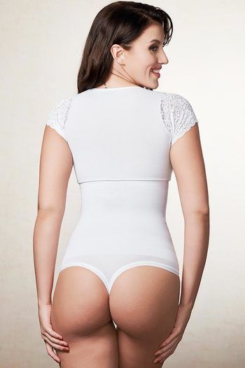 Buy Zivame Lace Touch Short Sleeve Slenderizing Bodysuit Top-White