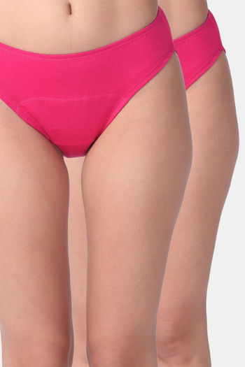 Buy Adira Medium Rise Three-Fourth Coverage Hipster Period Panty (Pack of 2) - Dark Pink