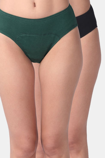 Buy Adira Medium Rise Three-Fourth Coverage Hipster Period Panty (Pack of 2) - Green Black