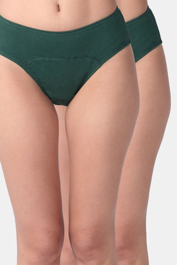 Buy Adira Medium Rise Three-Fourth Coverage Hipster Period Panty (Pack of 2) - Green