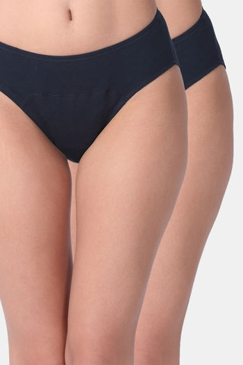 Buy Adira Medium Rise Three-Fourth Coverage Hipster Period Panty (Pack of 2) - Navy Blue