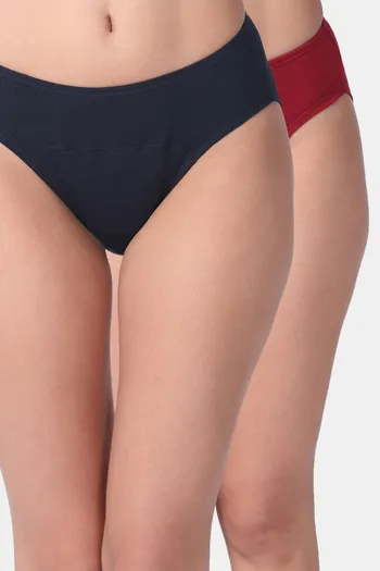 Buy Adira Medium Rise Three-Fourth Coverage Hipster Period Panty (Pack of 2) - Navy Blue Maroon
